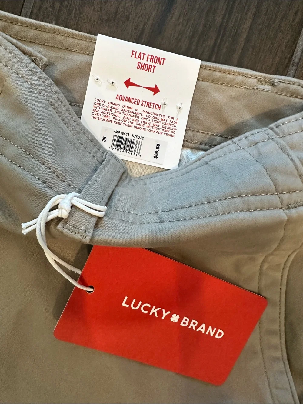 Lucky Brand Beige Flat-Front Cotton Shorts 38